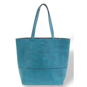 Joy Susan Faith Raw Edge Tote Turquoise Vegan Leather Removable Pouch